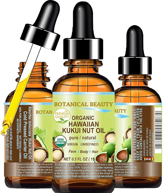 Botanical Beauty Certified Organic KUKUI NUT OIL 100% Pure Natural Virgin Unrefined Cold-Pressed Carrier Oil for Face, Skin, Body, Hair, Lip, Nails. Rich in Vitamin E (0.5 Fl Oz)