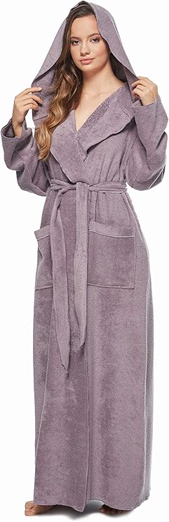 Arus Women's Princess Robe Ankle Long Hooded Turkish Cotton Bathrobe