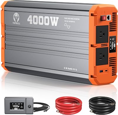 4000W Pure Sine Wave Power Inverter 12V DC to 110V120V AC Converter with USB & Type-C Port, Dual AC Outlets and LCD Display, Remote Controller for VehicleHomeRVTruck Off-Grid Solar System