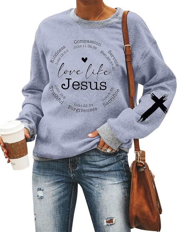 LOTUCY Christian Sweatshirt Women Love Like Jesus Shirt Faith Religious Saying Inspirational Casual lightweight Pullover