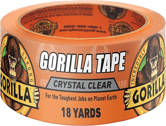Gorilla Crystal Clear Tape, 1.88" x 18 yd, 1-Pack, Weather Resistant