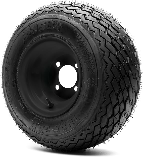 8" Steel Golf Cart Wheel Matte Black and Arisun Turf Sail (18/8.5-8) Golf Cart Tire - Single