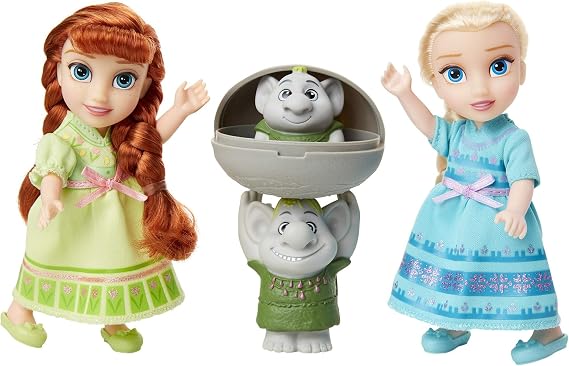 Disney Frozen Petite Anna & Elsa Dolls with Surprise Trolls Gift Set, Each Doll is Approximately 6 inches Tall - Includes 2 Troll Friends! Perfect for Any Frozen Fan!