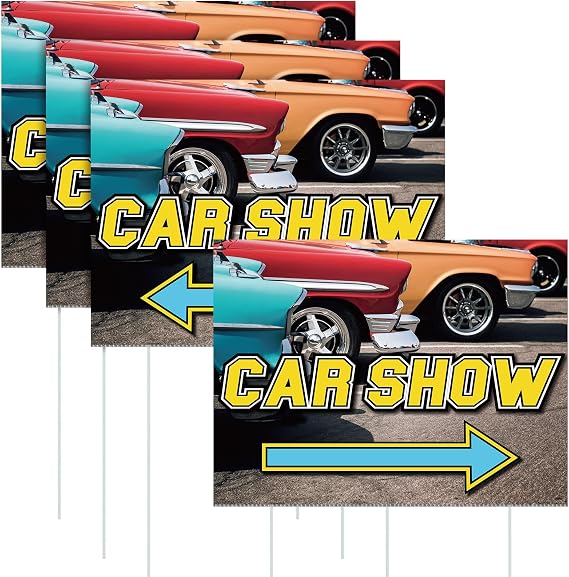AceOrbit 3 Pcs Car Show Arrow Yard Sign 16 x 12 Inch Double Sided Print Road Sign with Stakes Car Show Decorations Accessories for Exhibition Activities
