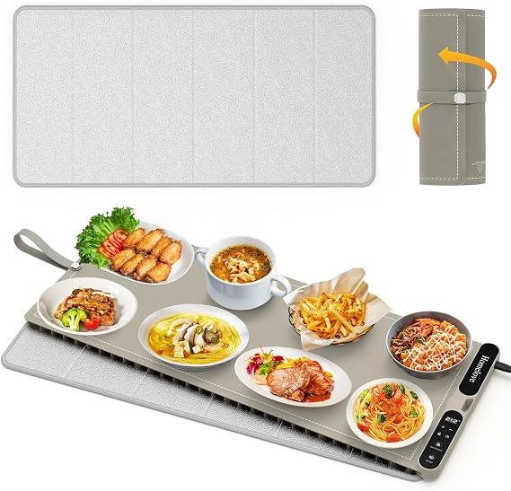 Homelove Electric Warming Mat for Food - 7 Temps, 8H Timer, 36"x15" Khaki