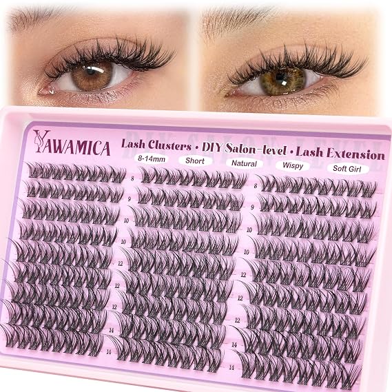 Wispy Lash Clusters Spider Eyelash Clusters 8-14mm CC Curl Cluster Eyelash Extensions 216Pcs Individual Lashes Soft Natural Volume Cluster Lashes Easy DIY Lash At-Home for Beginners by Yawamica