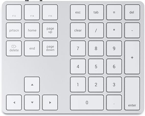 Satechi Bluetooth Extended Numeric Keypad, Rechargeable 34-Key, Silver