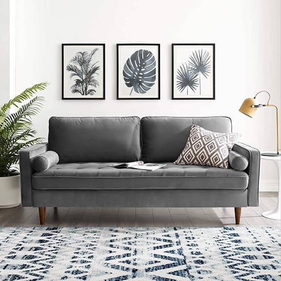 Modway EEI-3764-GRY Valour Performance Velvet Sofa, Gray