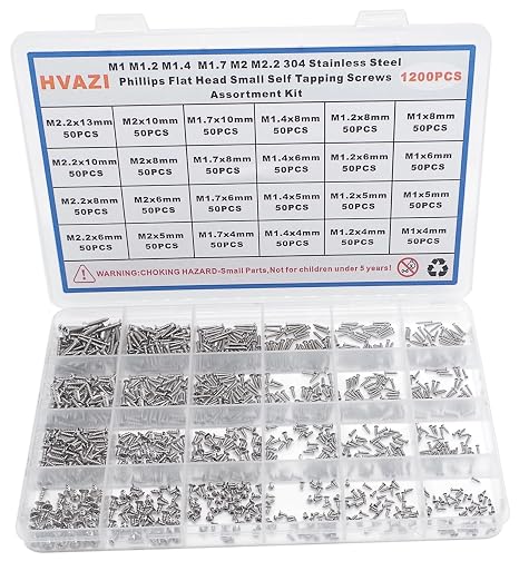 1200PCS M1-M2.2 304 SS Phillips Flat Head Tiny Self Tapping Screw Kit
