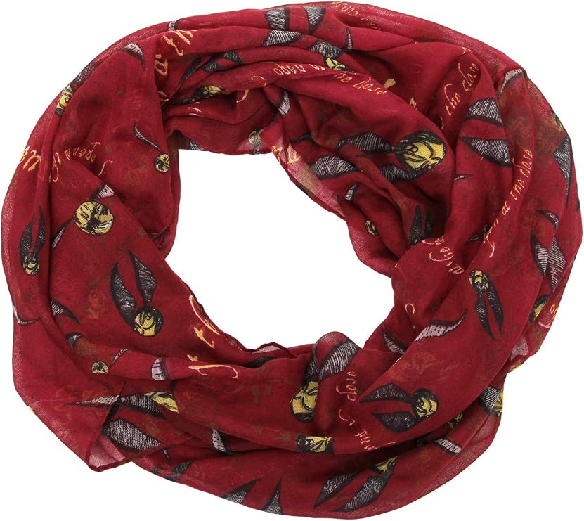 Harry Potter Red Golden Snitch Infinity Scarf - Polyester with All-Over Snitch Print, Officially Licensed