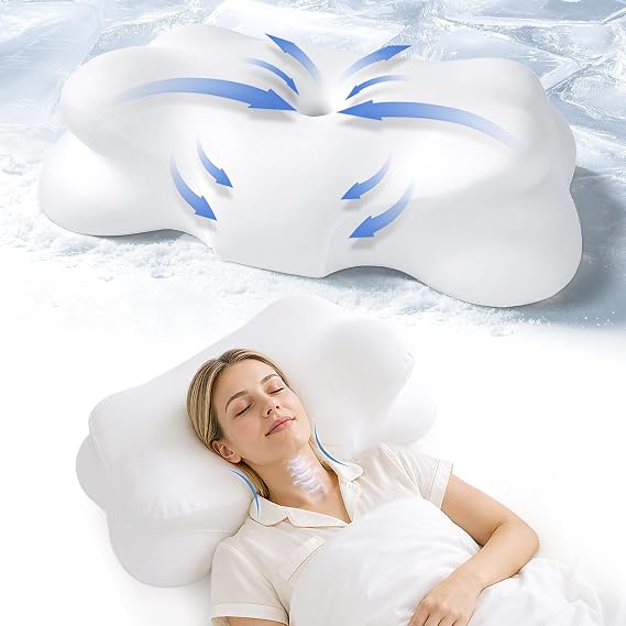 Cervical Neck Pillow for Sleeping, Cooling Memory Foam Pillows for Back, Side Sleeper Breathable Washable Pillowcase & Dual-Height Design Cloud Pillow with SideSleeper Ear Relief Zone Soft Support