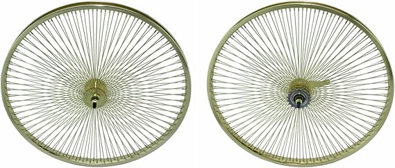 Lowrider Gold 26" 144 Spoke Wheel Set. Front and Back Coaster Wheel