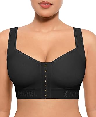 FeelinGirl Post Surgery Bra Front Closure Compression Mastectomy Bra for Women with Wide Adjustable Straps Wirefree Support