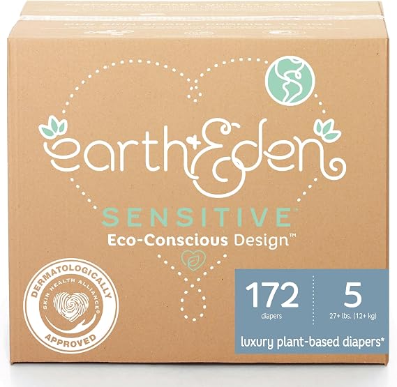 Earth & Eden Sensitive Baby Diapers, Size 5, No Harsh Chemicals, 172 ct