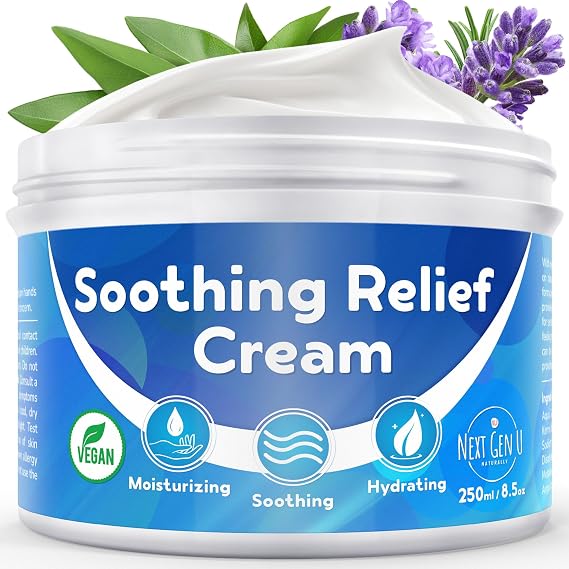 Calming Relief Cream - 8.5 oz / 250 ml - Moisturizing Comfort from Itchy Skin, Helps Alleviate Itch from Eczema, Hives, Sunburn - Vegan Formula with Shea Butter & Tea Tree Oil - by NextGenU