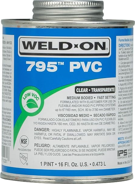 Weld-On 10281 795 Flex PVC Plumbing-Grade Solvent Cement, Clear, 1 Pint
