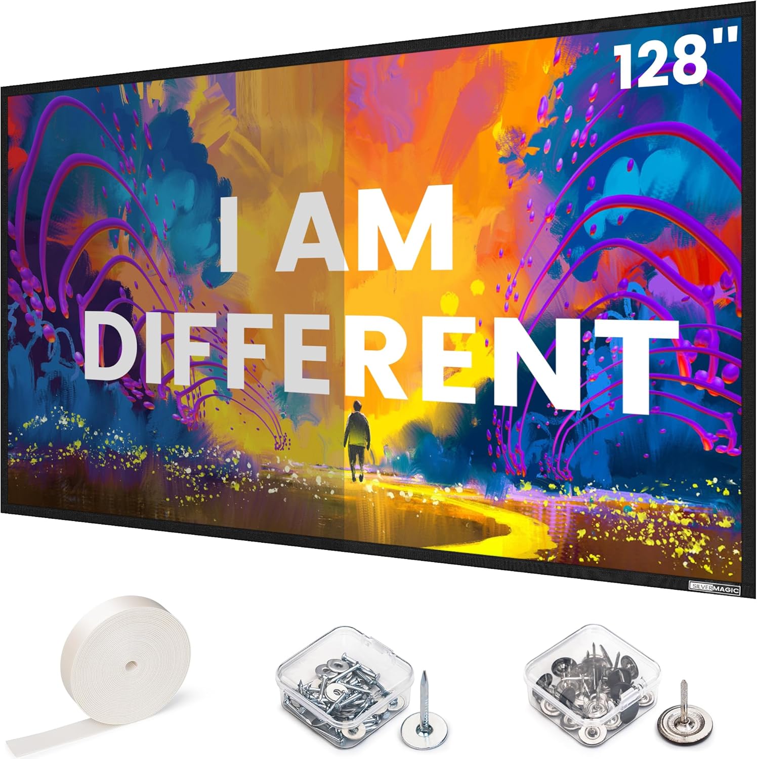 High Gain Projector Screen - Fixed Frame & Wall Mounted - 2.6x Gain High Brightness & High Contrast 30% ALR - White Screen 16:9 128 - 12010080 Trimmable
