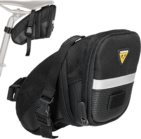 Topeak Aero Wedge Pack (Strap Mount, Medium) Aerodynamic Seat Bag for Bikes, 1200D Polyester Construction, Quick-Release Buckle Mount, Expandable Storage, 3M Reflective Strip & Safety Light Clip | bike-wedges