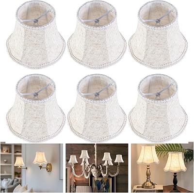 GO&SO 6-Pack Beige Linen Chandelier Shades3.15 Top x 5.5 Bottom x 4.72H,with Beige Petal-Trim Clip-On Mini Lamp Shades Set for TableBedsideWallChandelier Lamps,Handwoven Textured Sconce Shades