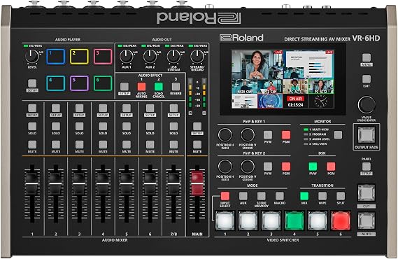 Roland VR-6HD | Ultra-compact Audio/Video Mixer with Direct Streaming Encoders | Ideal for Livestreaming | Extensive A/V Connectivity | 4.3 Touch Screen Multi-Viewer Display | Advanced Editing Tools