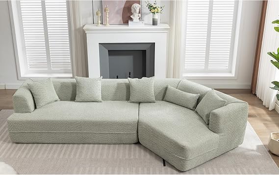 128" Modern Minimalist Modular Sofa,Upholstered Sectional Couch with Convertible Chaise,Comfy Deep Seat,Anti-Wrinkle Polyester Fabric,3 Seater Sofa for Living Room,Apartment (Green)