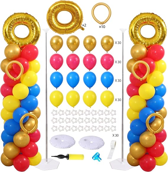 Red Blue Yellow Balloon Column Stand Kit Set of 2 for Floor