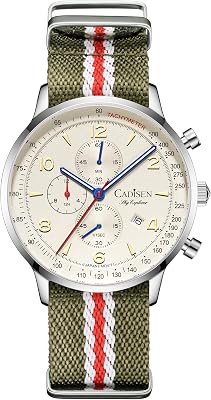 CADISEN Mens Quartz Watches Japan Movement Nylon Band 50M Waterproof Sport Chronograph Watch Homage
