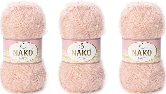 NAKO Paris, Knitting Yarn, Crochet Yarn, Acrylic Shawl Winter Hat Scarf Yarn - 3 Skein(Ball) 40% Premium Acrylic - 60% Polyamide Each Skein/Ball 100 gr 268 yds (10390-Yellowish Powder)