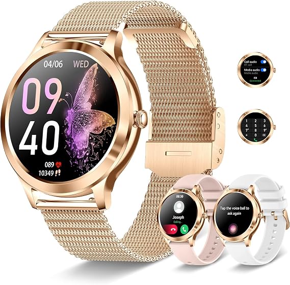 Smart Watches for Women, 1.32"HD Fitness Tracker, 24/7 Heart Rate/Sleep Tracking, 120+ Sport Modes, IP68 Waterproof, Smartwatch supports Bluetooth calls/messages, Compatible iPhone&Android, 3 Bands