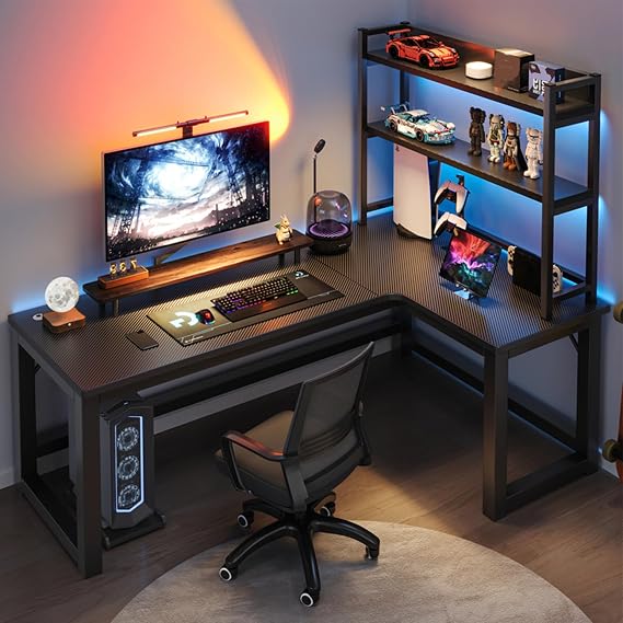 Desk Computer Desk with Rack Gaming Desk 120cm Desk L-Shaped Computer Desk PC Desk with Rack Corner Gaming Table Double Computer Desk Desktop Home Desk Bookshelf Combination Bedroom Desk Writing Right