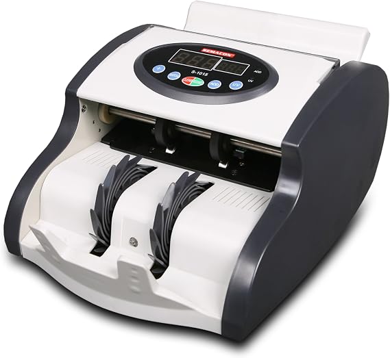 S-1015 Compact High Speed Mini Currency Counter with Ultraviolet Counterfeit Detection, 900 Notes per Minute, Batching Range 1-999, Friction Roller System, Hopper/Stacker Capacity 80120 Notes