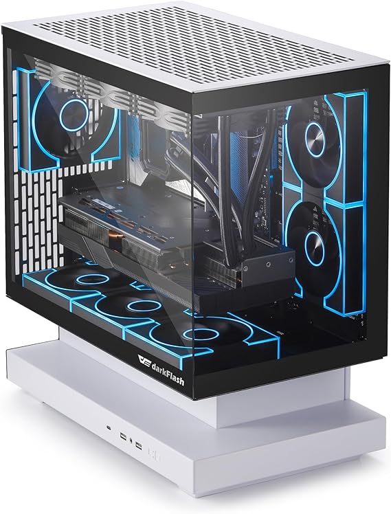 darkFlash FLOATRON F1(2025) Micro-ATX PC Case, 270 Panoramic Floating Gaming Case, Back Connect Support, 3X ARGB PWM Fans, High Airflow, Type-C, Supports 360mm AIO (3 RGB Fans)