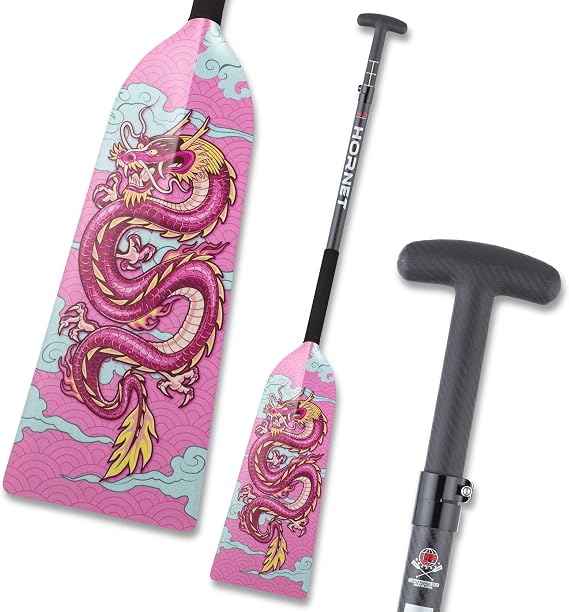 Hornet Watersports Dragon Boat Paddle - Pink Dragon - Adjustable Carbon Fiber Dragon Boat Paddle - IDBF Approved - Dragon Boat Accessories - Dragonboat Paddles