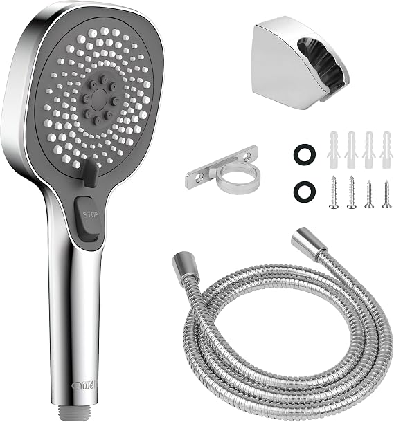 RV Shower Head with Hose and On Off Switch, 3-Spray Camper Water Saving and High Pressure Shower Head with Hose for RV, Camper, Van, Travel Trailer, Motorhome and Boat, Chrome and Dark Gray Finish