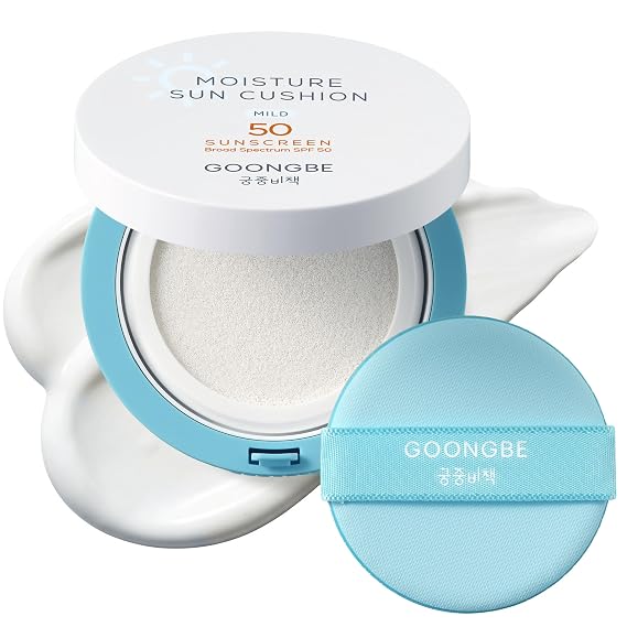 GOONGBE Baby Mineral Sunscreen Cushion Broad Spectrum SPF 50 with Non-Nano Zinc Oxide Mess-Free Tap-On Compact with UV Indicator & Built-In Puff Vegan, Oxybenzone-Free14g (0.49 oz)