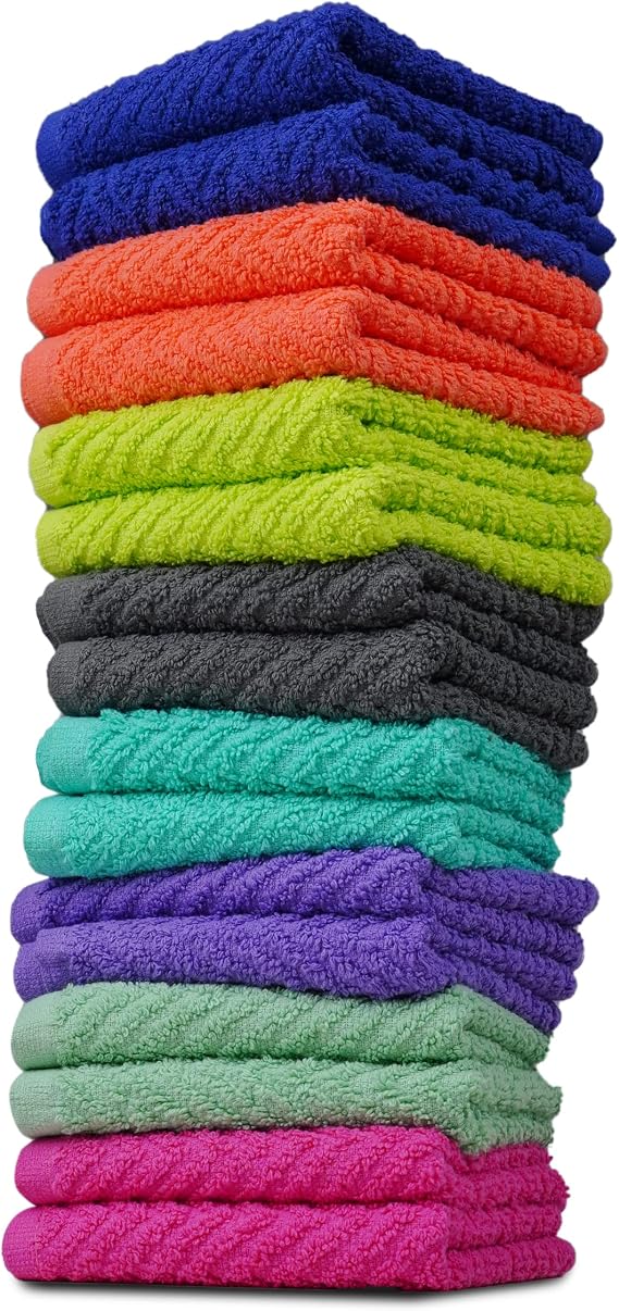 ZUPERIA Zigzag Multicolor Wash Cloths -16 Pack -12" x 12"- Highly Absorbent Soft Washcloths for Face, Gym Towels, Hotel Spa Quality, Reusable & Multipurpose Wash Cloth Towels