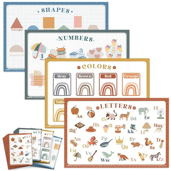 Babebay Disposable Stick-On Placemats for Baby, 40 Pack,4 Designs