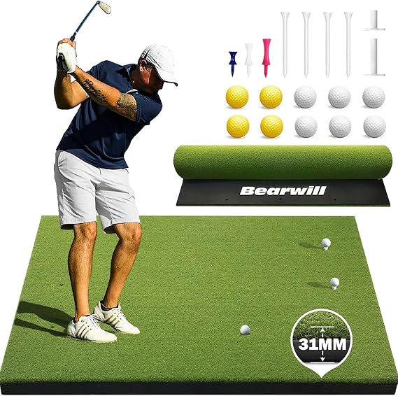 Golf Mat 31mm, 5x4ft/5x5ft Premium Golf Hitting Mat Outdoor Indoor | Golf Practice Mat for Driving Training, High-Elasticity Artificial Turf, Thickened EVA Material, Backyard Simulator Use