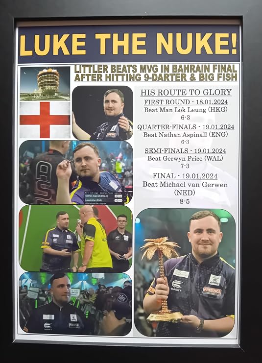 Assorted Luke Littler 2024 Bahrain Darts Masters champion - framed print