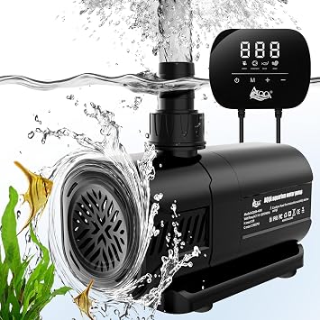 AQQA Aquarium Water Pump,Controllable Return Pump with LCD Display,Constant Flow Mode+Wave Making Mode+Feeding Mode,Submersible and inline Sump pump Pond Pump for Freshwater Saltwater (100W)