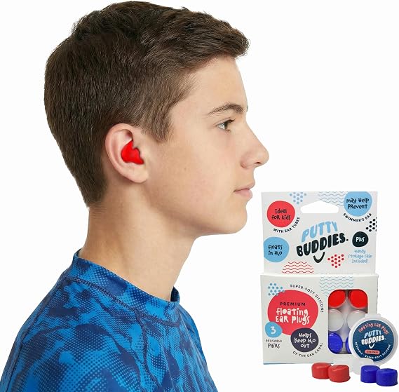 Earvolution Floating Putty Buddies Swim Earplugs - Doctor-Invented, Made in USA, Moldable Premium Silicone Plugs Help Prevent Swimmer's Ear, 3 Pair Pack - Red/White/Blue
