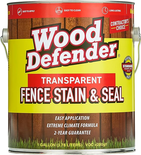 Wood Defender Transparent Fence Wood Stain and Seal in One, Oil-Based Penetrating Sealer, Professional-Grade, Long-Lasting, Weather-Resistant Protector, Leatherwood, 1-Gallon