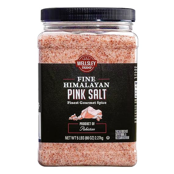 Wellsley Farms Fine Himalayan Pink Salt, Gourmet Spice, 80oz (5 Pound), Chef-Sized Container, Kosher.