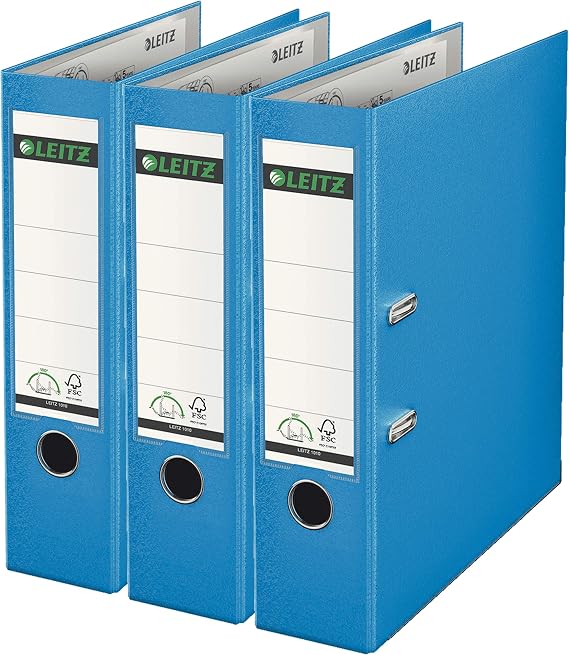 Leitz 1010 Quality Folder Plastic Wide with Patented 180o Precision Mechanism (Pack of 3, 8 cm Wide, Light Blue)
