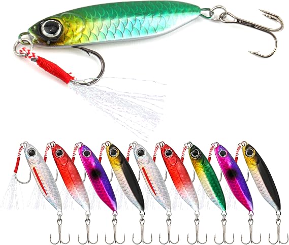 Scaled Jigging Spoons 10 Pcs/Box, 5 Size Options, High-Performance Lead Lures for Freshwater and Saltwater Fishing, Accurate Scaled Design, Attracts Various Fish Species