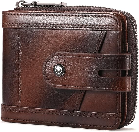 BULLCAPTAIN Genuine Leather Men's Wallet with Zipper T23 (Coffee)