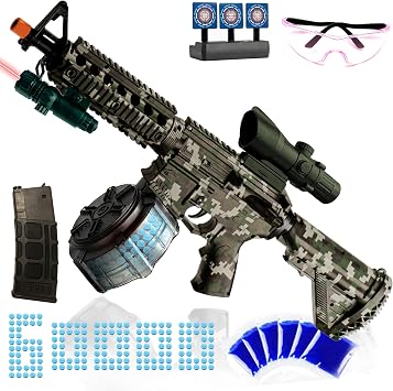 M416 Large Gel Splat Blaster with Goggles, with Drum, Manual &amp;amp; Electric Dual Mode Gel Splat Blaster, for Team Game - Ages 14