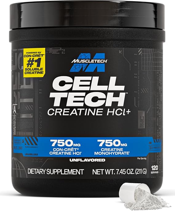 MuscleTech Cell-Tech Creactor Creatine HCl Powder, Post Workout Muscle Builder for Men & Women, Creatine Hydrochloride + Free-Acid, Unflavored (120 Servings), 7.45 oz