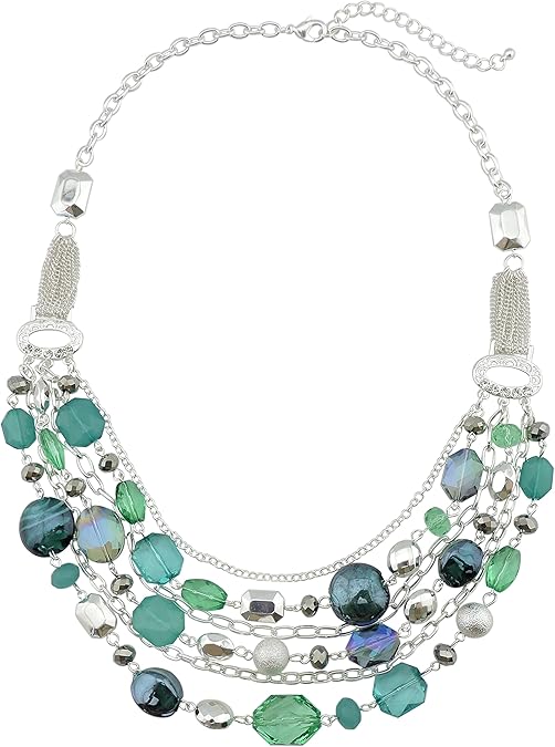 Bocar Multi Layer Chain Crystal Colored Glaze Statement Women Strand Necklace