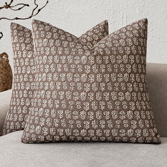 Foindtower Decorative Floral Print Throw Pillow Covers 2020 Inch,Brown